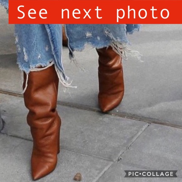 Leather boots Italian made tall boots mid calf slouchy boots brown leather boots - Picture 12 of 15